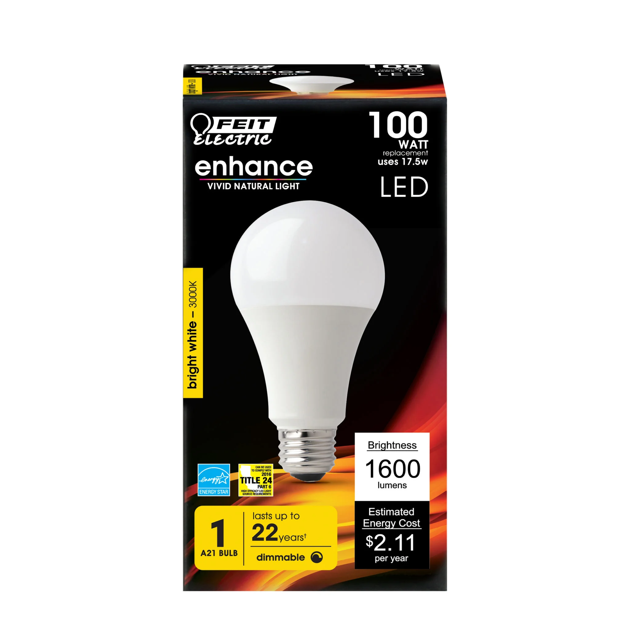 100W Equivalent A21 LED Bulb E26 3000K 1600 Lumens Dimmable