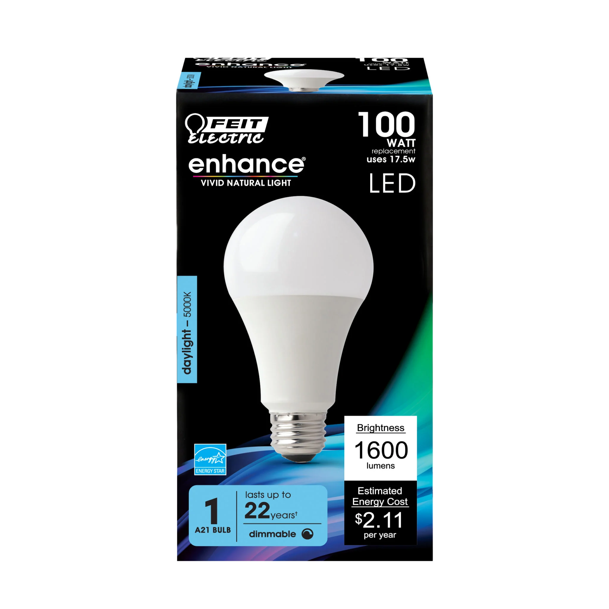 100W Equivalent A21 LED Bulb E26 5000K Daylight 1600 Lumens Dimmable