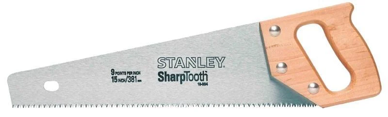 15" STANLEY, WOOD HANDLE HANDSAW, 8 TPI