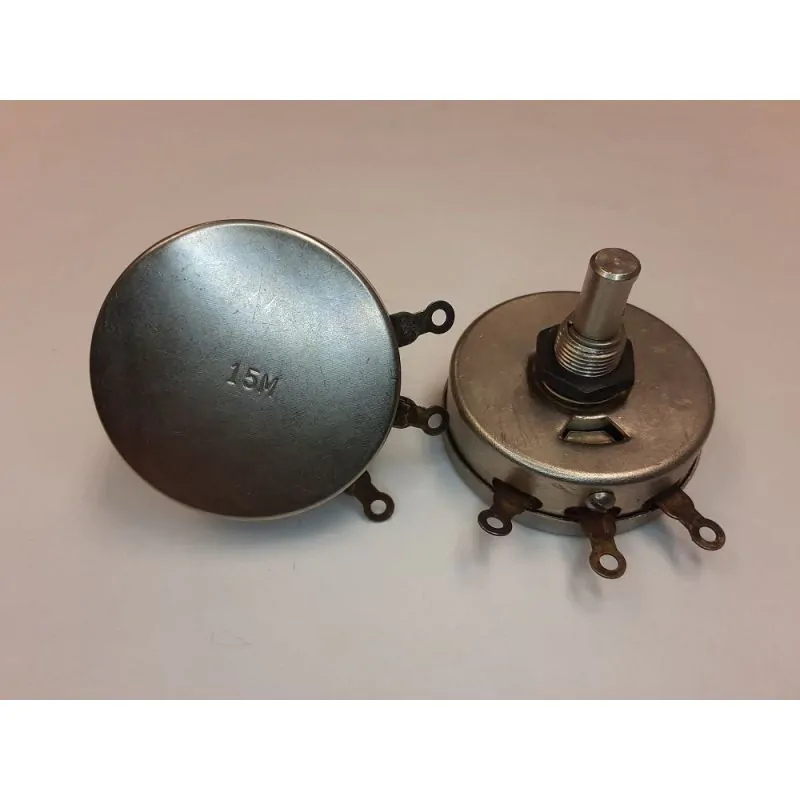 15000 15K Ohm 4W LINEAR SHAFT 1/4 inch X 1/2 inch POTENTIOMETER BODY 1-3/4 inch DIA.