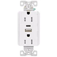 15A Tamper-Resistant Duplex Receptacle w/ USB-A & USB-C, White