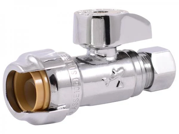 23037-0000LF SharkBite 1/2" Push X 3/8" Compression Brass Push Straight Stop