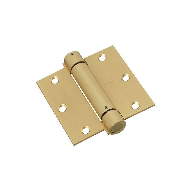 3-1/2 in Brass Spring Hinge, Flush/Full Inset, 6-Hole Removable Pin