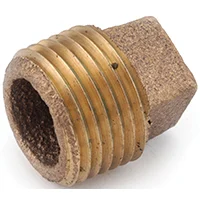 3/4 in IPT Red Brass Cored Plug, Square Head, 200 PSI