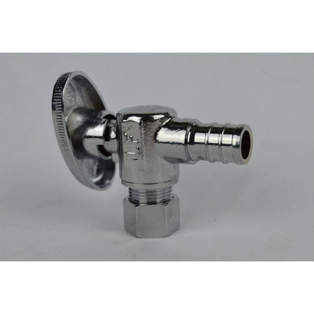 3/8" Comp X 1/2" PEX Brass Angle Type Chrome Supply Stop, Lead Free