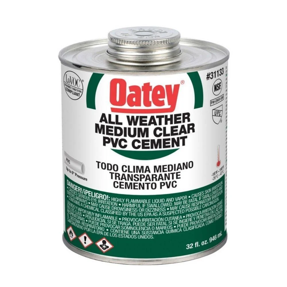 31133 OATEY All Weather PVC Cement, Medium, Clear, 32 oz.