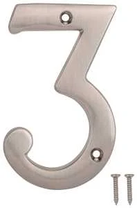 4 in Satin Nickel House Number 3, Zinc