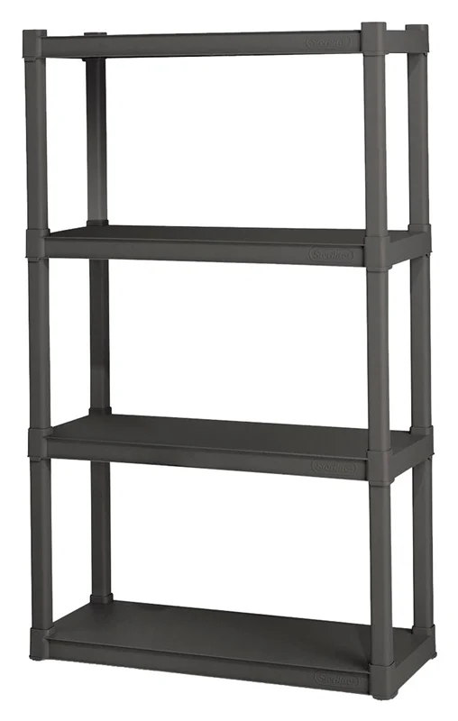 4-Shelf Plastic Shelving Unit, Gray
