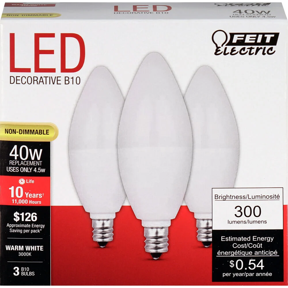 40W Equivalent LED Chandelier Bulb E12 3000K Warm White 3-Pack