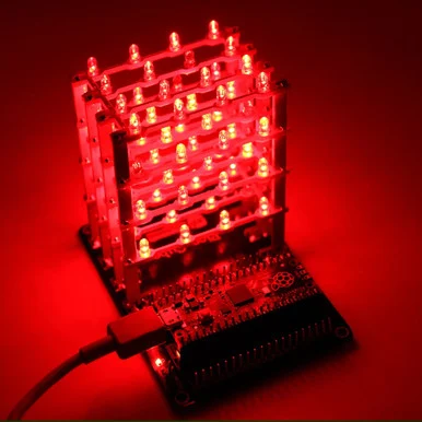 4x4x4 LED Cube HAT for Raspberry Pi Pico - Red