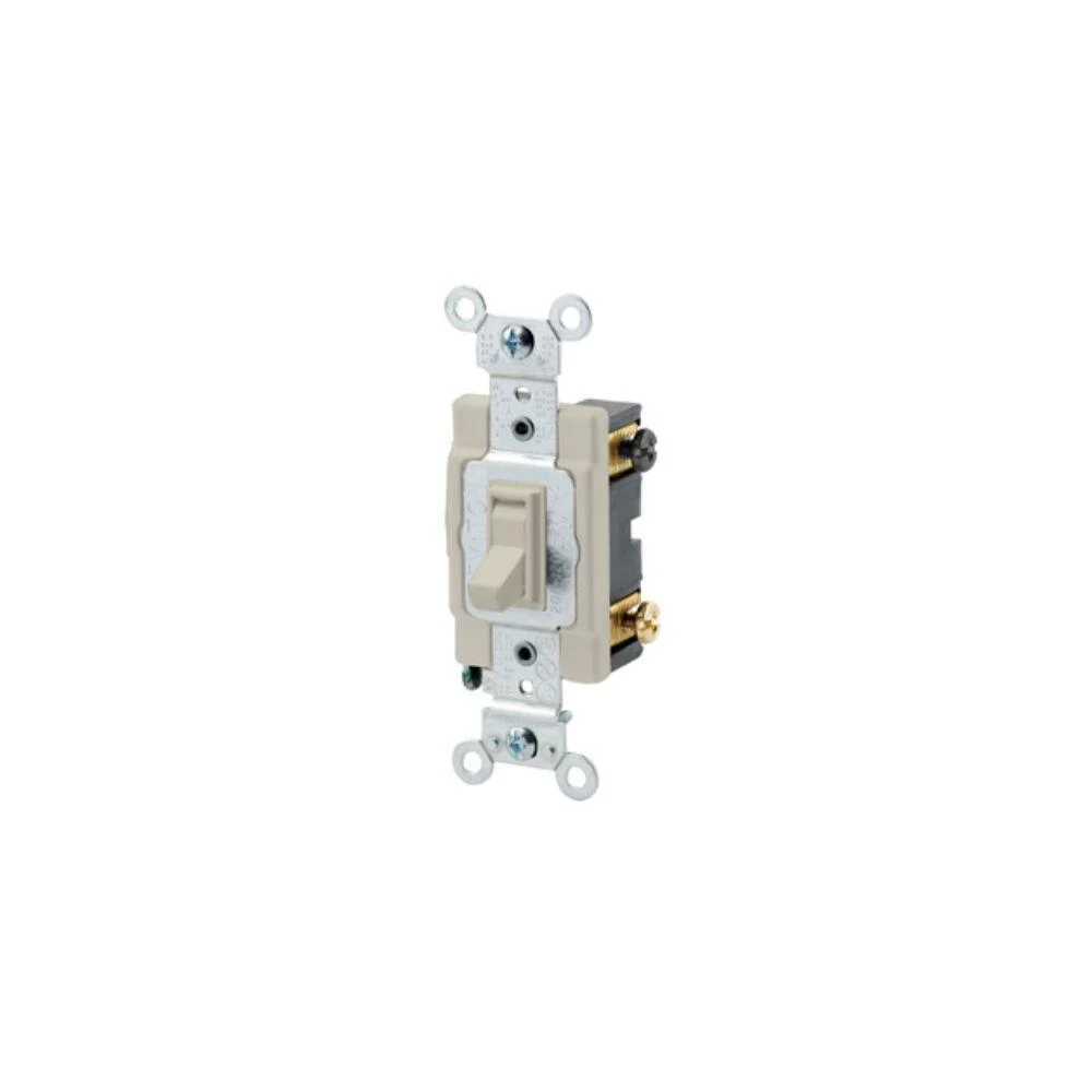 54504-2I Leviton 15 Amp, 120/277 Volt, Toggle Framed 4-Way AC Quiet Switch, Commercial Spec Grade, Grounding, Side Wired - Ivory