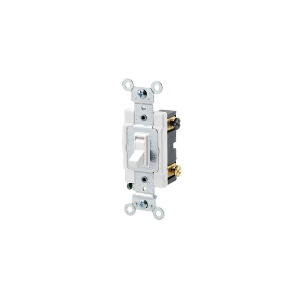54504-2W Leviton 15 Amp, 120/277 Volt, Toggle Framed 4-Way AC Quiet Switch, Commercial Spec Grade, Grounding, Side Wired - White