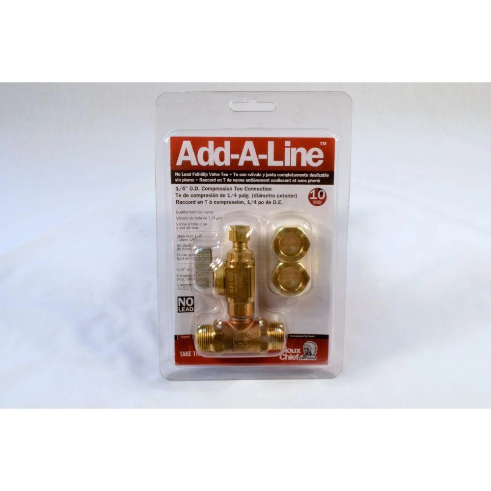 601-G20CV Sioux Chief Add-A-Line No Lead Compression Trunk, Full Slip Valve Tee 5/8" O.D. COMP x 1/4" OD COMP