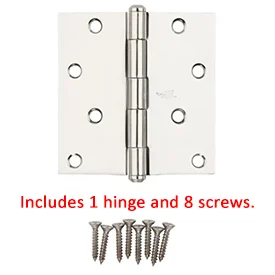 4 in Stainless Steel Full Mortise Square Corner Door Hinge