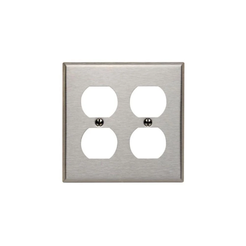 84016 Leviton 2-Gang Duplex Device Receptacle Wallplate, Standard Size, 430 Stainless Steel, Device Mount - Stainless Steel
