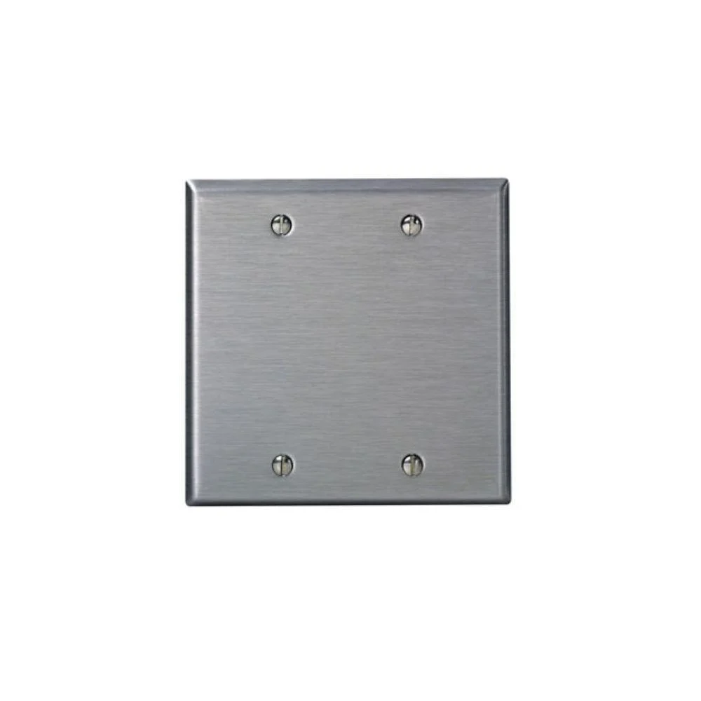 84025-40 Leviton 2-Gang No Device Blank Wallplate, Standard Size, 302 Stainless Steel, Box Mount, - Stainless Steel