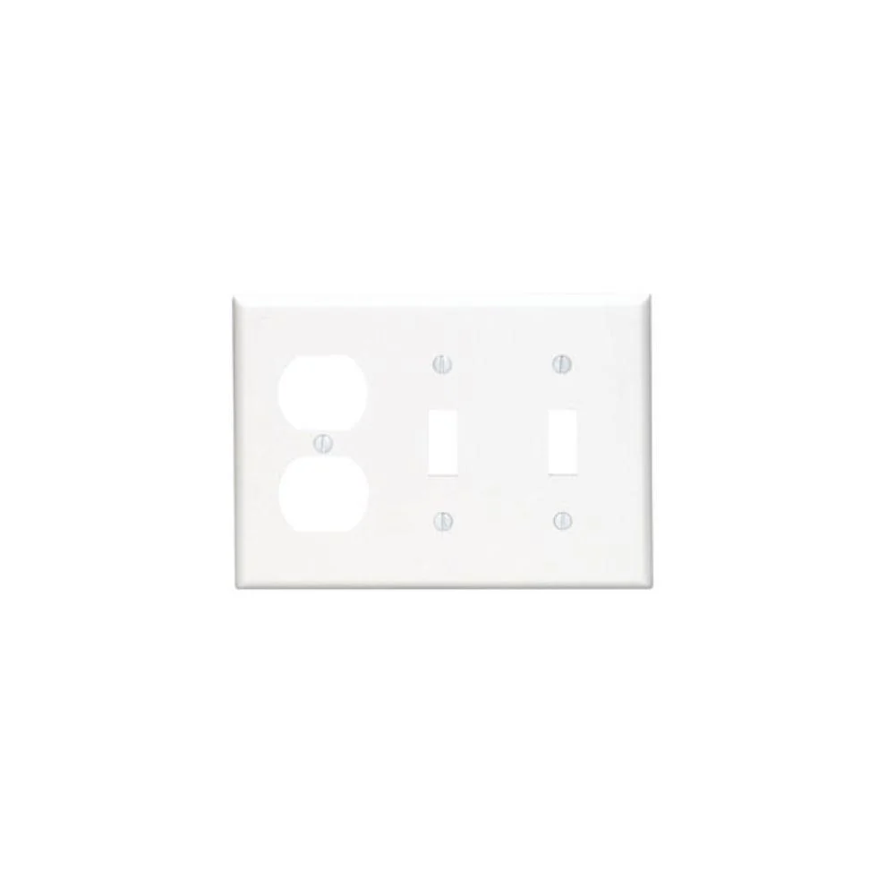 88021 Leviton 3-Gang 2-Toggle 1-Duplex Device Combination Wallplate, Standard Size, Thermoset, Device Mount - White