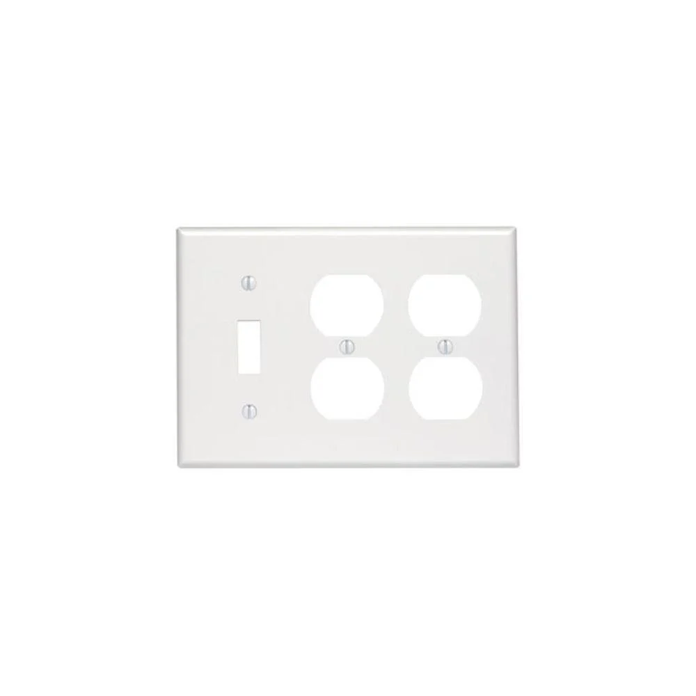 88047 Leviton 3-Gang 1-Toggle 2-Duplex Device Combination Wallplate, Standard Size, Thermoset, Device Mount - White