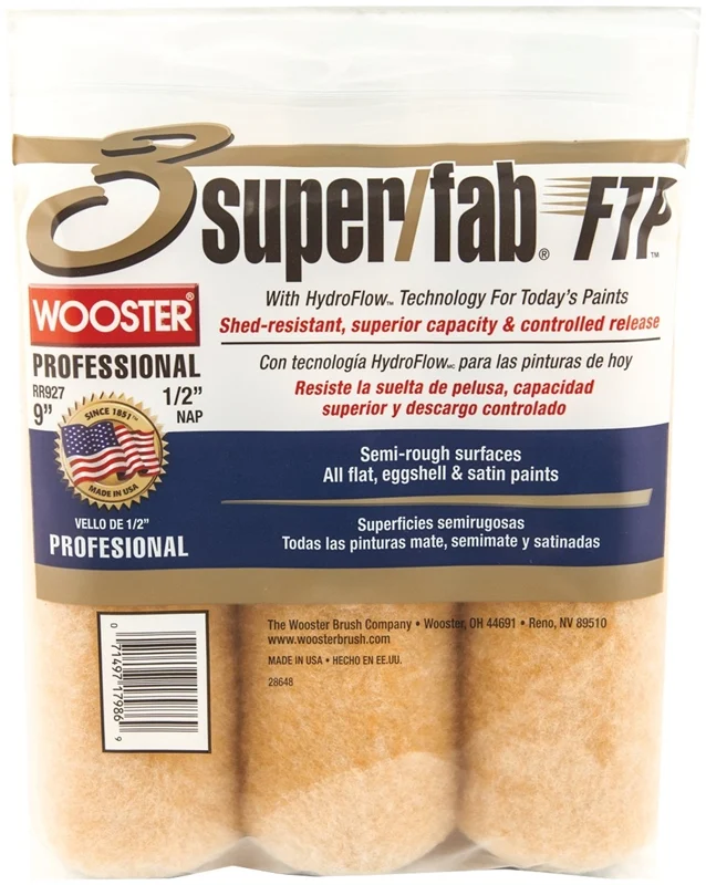 9 in x 1/2 in Nap Paint Roller Covers, 3-Pack