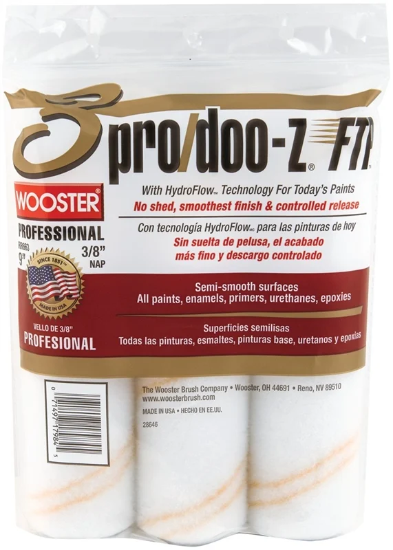 9 in x 3/8 in Paint Roller Covers 3-Pack, Shed-Resistant Fabric
