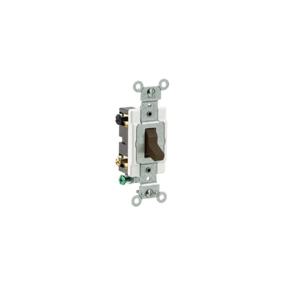 CS415-2 Leviton 15 Amp, 120/277 Volt, Toggle 4-Way AC Quiet Switch, Commercial Spec Grade, Grounding, Side Wired - Brown