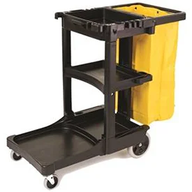 FG617388BLA Light Duty Janitor Cart with Yellow Vinyl Bag