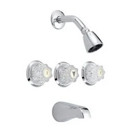 VE-872C 3-Handle Tub & Shower Faucet with Acrylic Handles, Chrome Finish