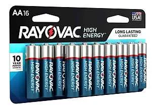 AA Alkaline Batteries 1.5V 16 Pack, 10-Year Shelf Life