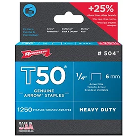 Arrow T50 1/4-Inch Staples, 1250-Count, Heavy-Duty