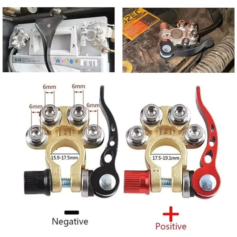 Automotive 4-way Quick Release Battery Terminal Set, Positive and Negative Lug with Hex Wrench
