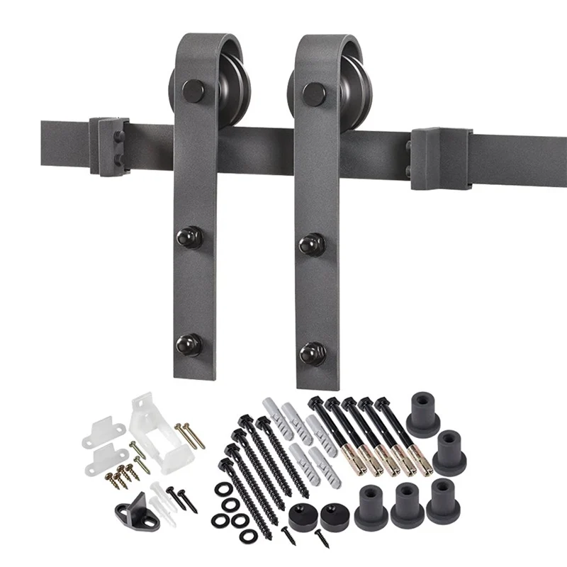 Bent Strap Barn Door Hardware Kit, Matte Black Steel, 250 lb