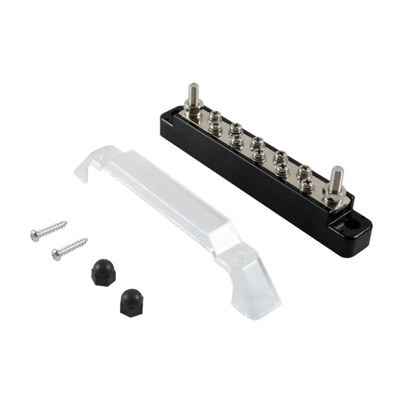 Black 10 Way Power Distribution Block, Terminal Studs, Buss Bar