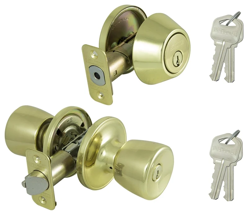 Brass Keyed Alike Entry Lockset & Single Cylinder Deadbolt Set