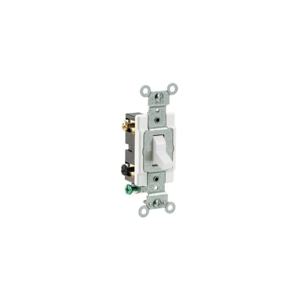 CS215-2W Leviton 15 Amp, 120/277 Volt, Toggle Double-Pole AC Quiet Switch, Commercial Spec Grade, Grounding, Side Wired - White