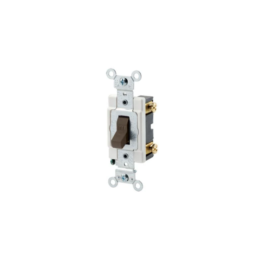 CSB1-15 Leviton 15 Amp, 120/277 Volt, Toggle Single-Pole AC Quiet Switch, Commercial Spec Grade, Grounding, Back & Side Wired - Brown
