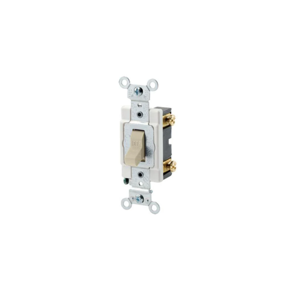 CSB1-15I Leviton 15 Amp, 120/277 Volt, Toggle Single-Pole AC Quiet Switch, Commercial Spec Grade, Grounding, Back & Side Wired - Ivory