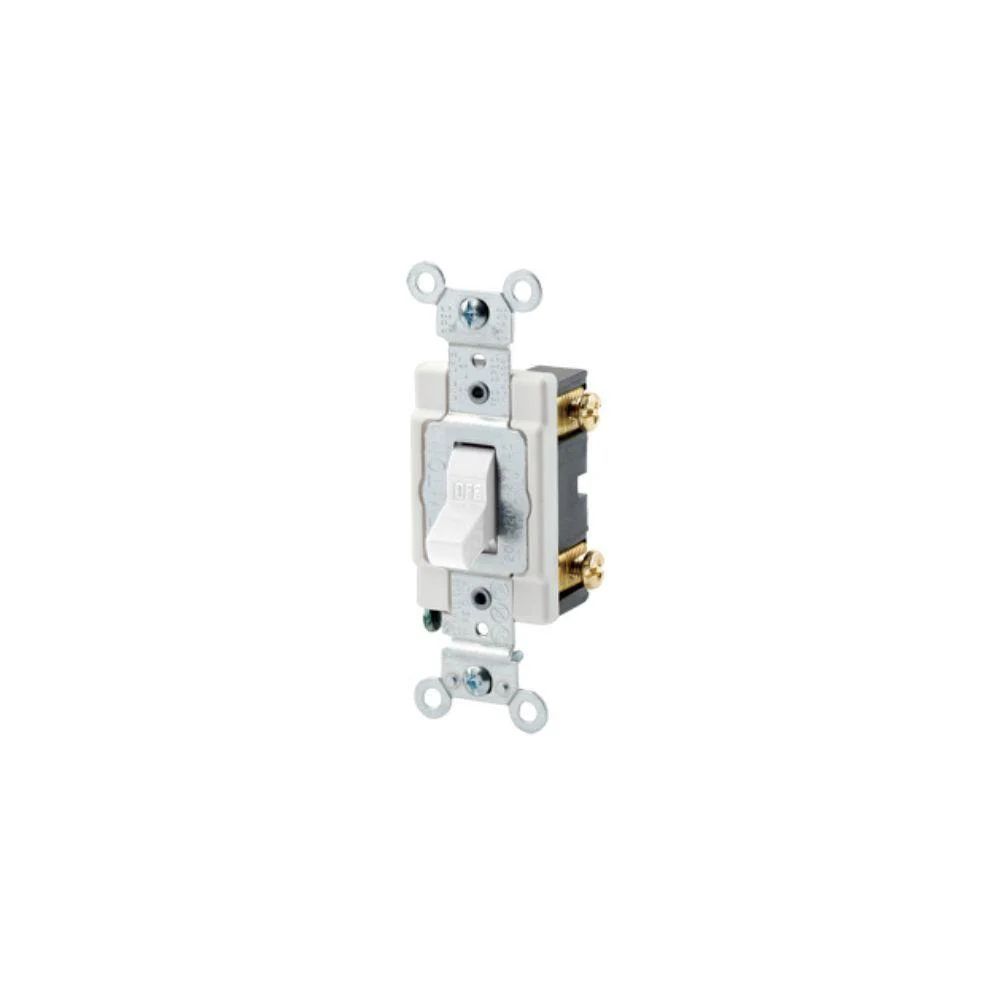 CSB1-15W Leviton 15 Amp, 120/277 Volt, Toggle Single-Pole AC Quiet Switch, Commercial Spec Grade, Grounding, Back & Side Wired - White