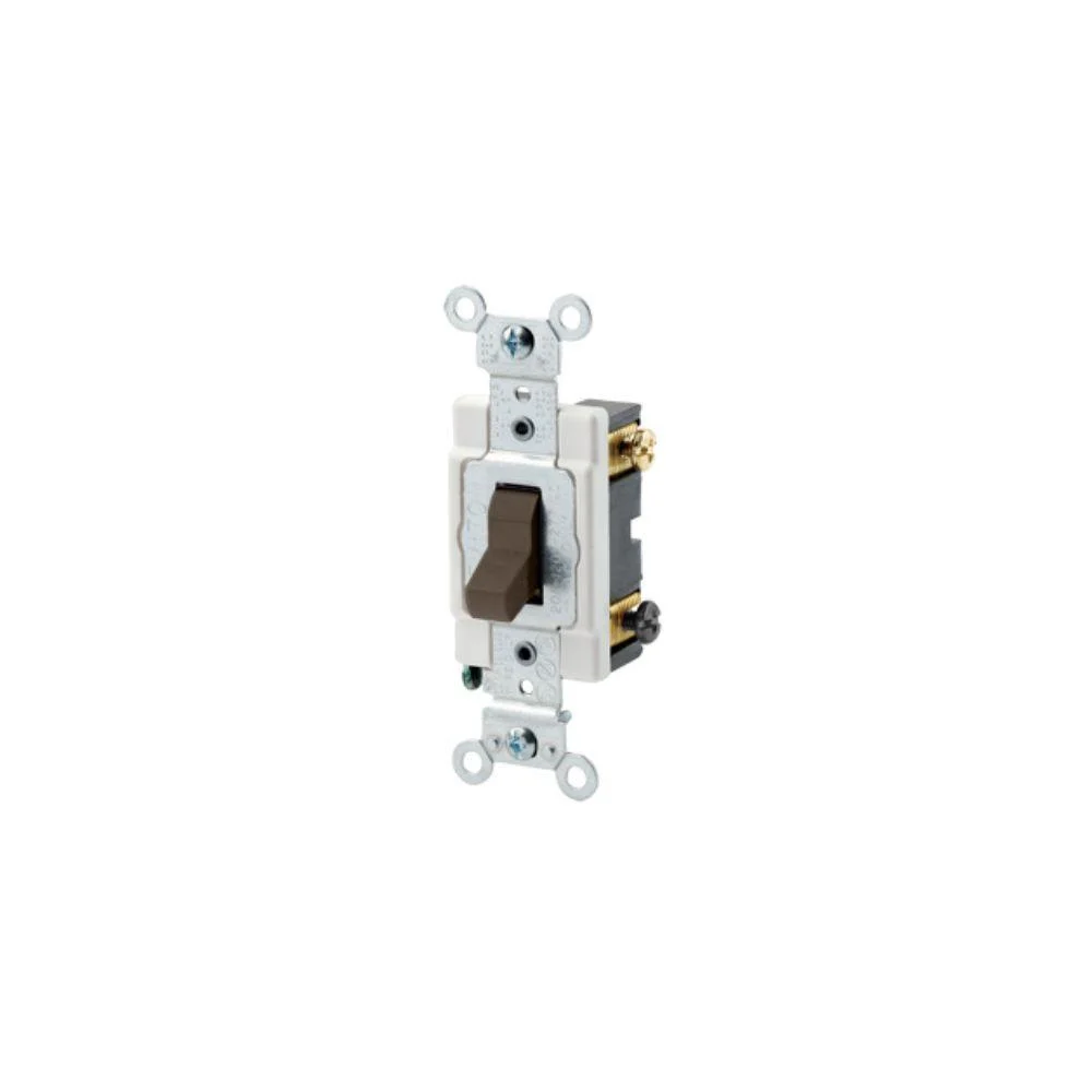 CSB3-15 Leviton 15 Amp, 120/277 Volt, Toggle 3-Way AC Quiet Switch, Commercial Spec Grade, Grounding, Back & Side Wired - Brown