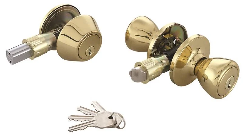 Deadbolt & Entry Lockset Combo, Keyed Alike, Polished Brass