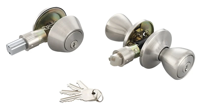 Deadbolt & Entry Lockset Combo, Satin Stainless, Keyed Alike