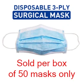 Disposable 3-Ply Face Masks, 50/Box