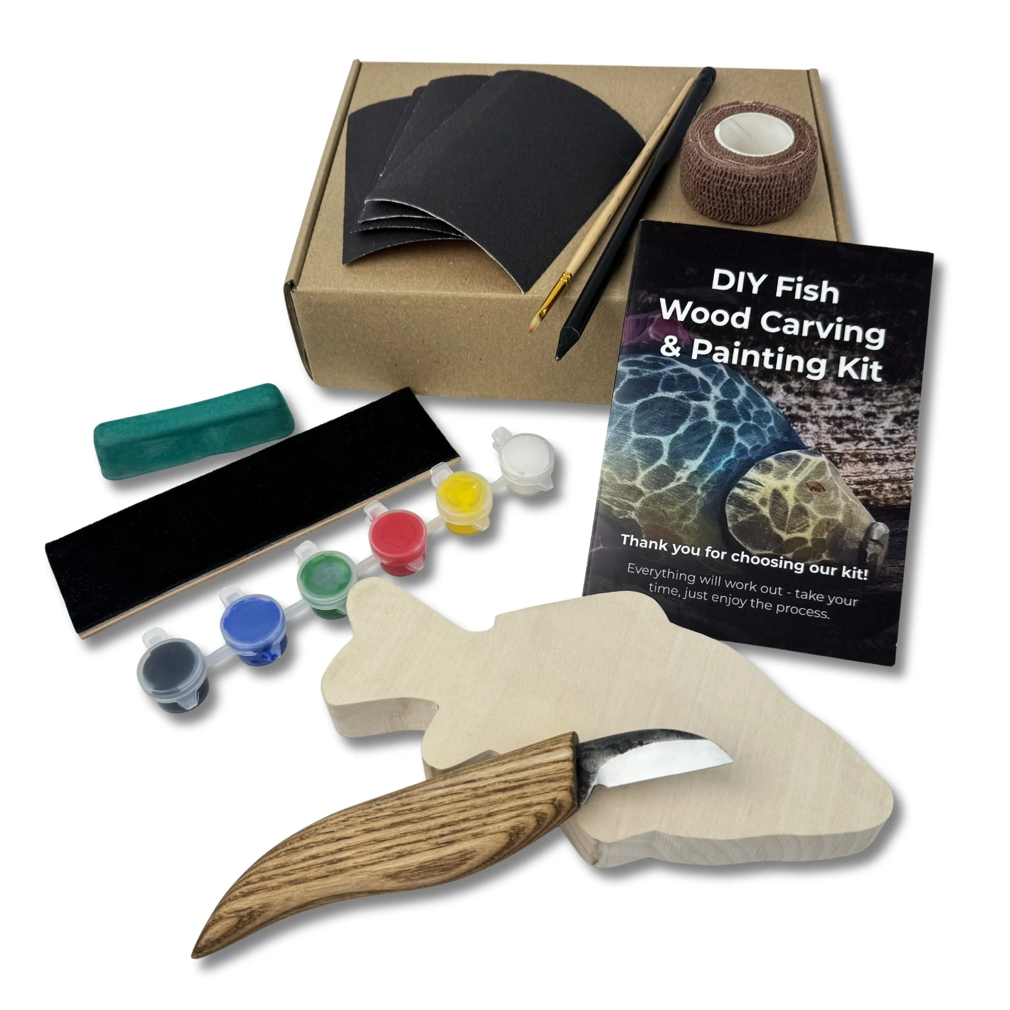 DIY Fish Wood Carving & Painting Kit – Beginner Whittling Set with Video Tutorial