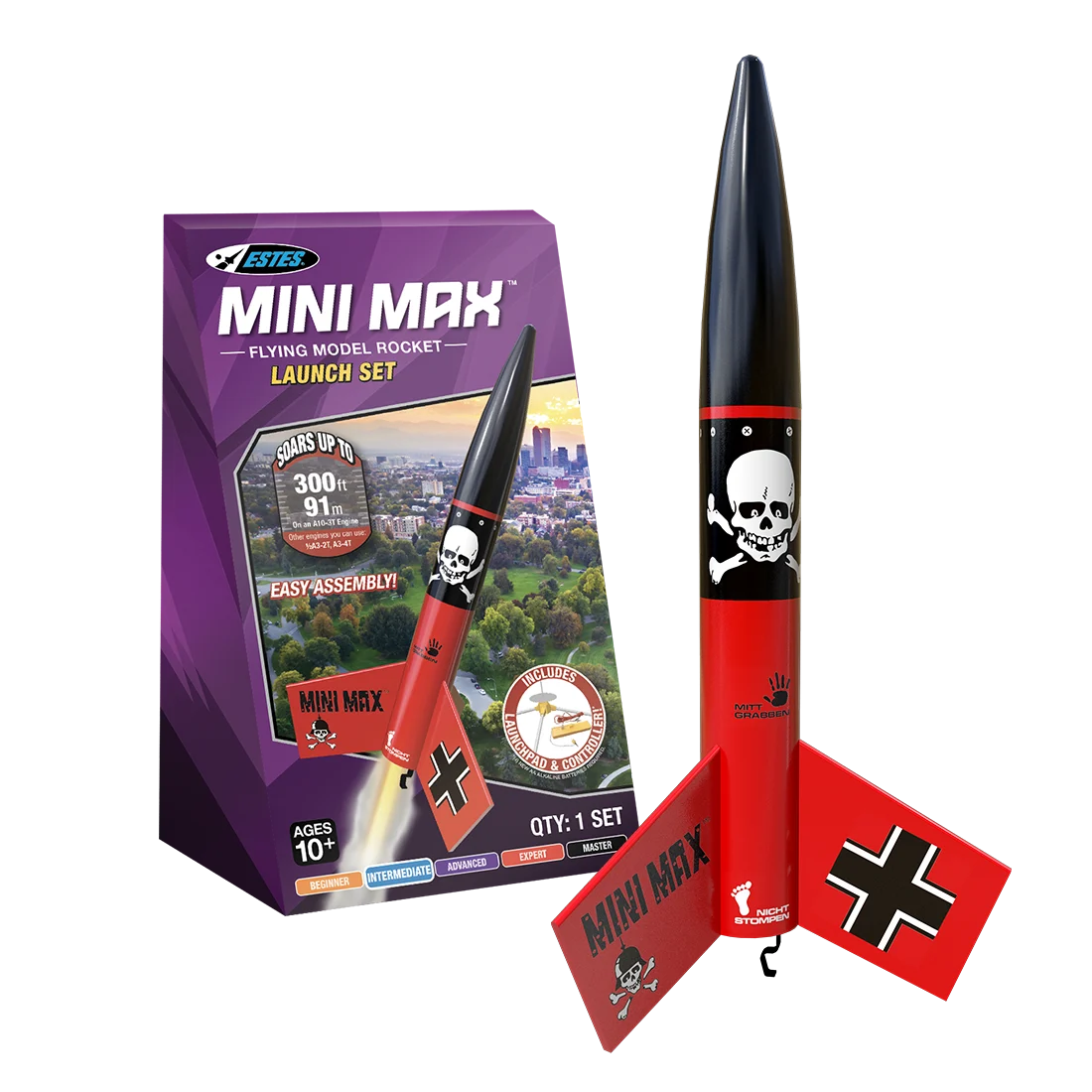 ESTES Mini Der Red Max™ Launch Set Rocket-Building Kit, Intermediate Mini Flying-Rocket-Model Kit for Ages 10+