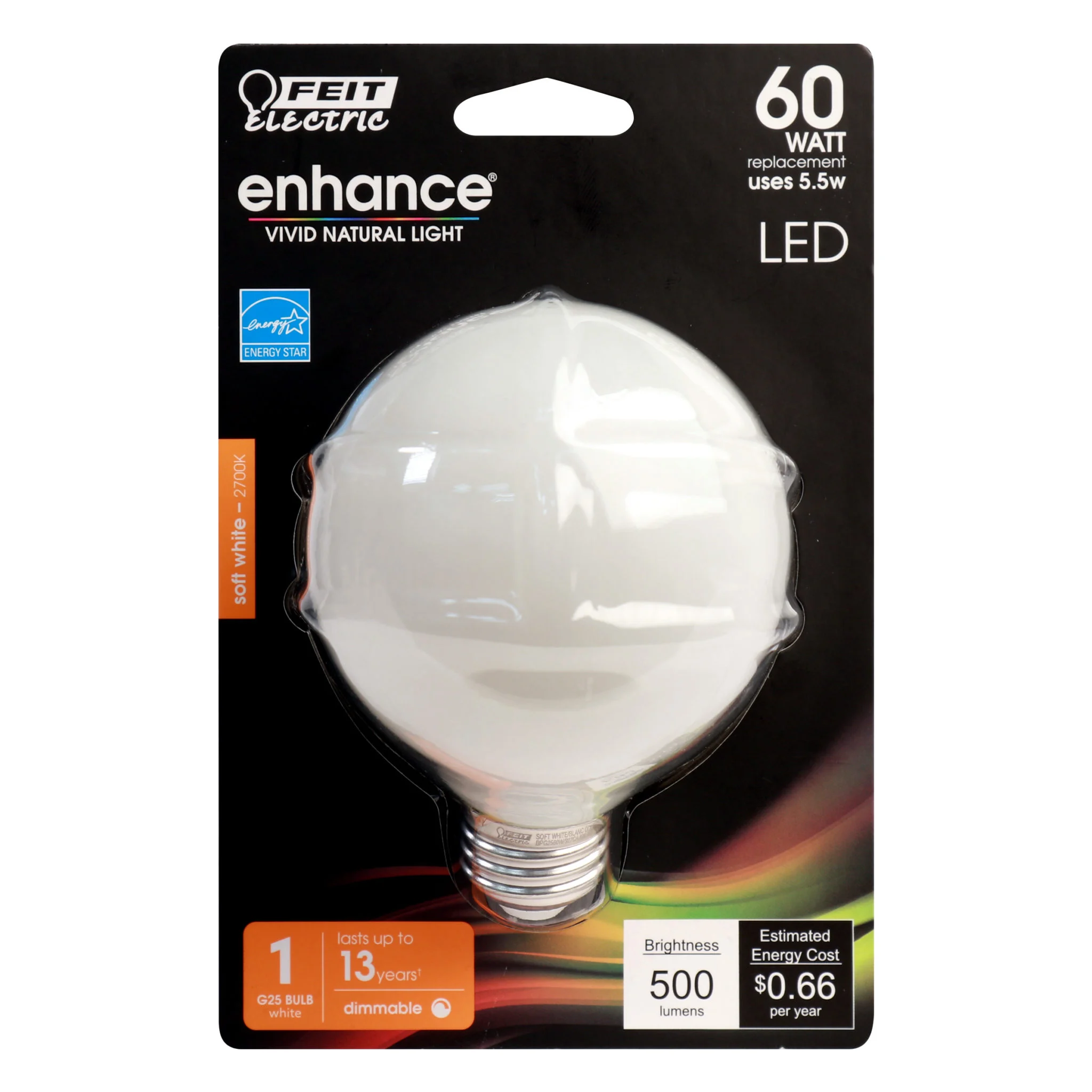 G25 LED Vanity Bulb 60W Equivalent 2700K Dimmable White