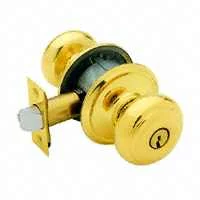 Georgian Keyed Entry Door Knob, Bright Brass, 1-3/8 to 1-3/4 in