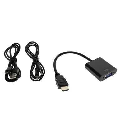 HDMI to VGA with Audio Converter, Stereo and USB cables, Black