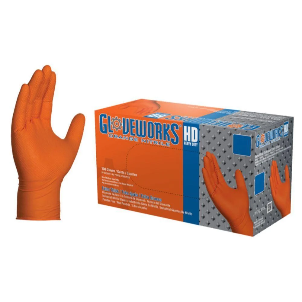 HEAVY DUTY ORANGE NITRILE GLOVE