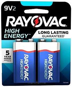 High Energy 9V Alkaline Batteries 2 Pack