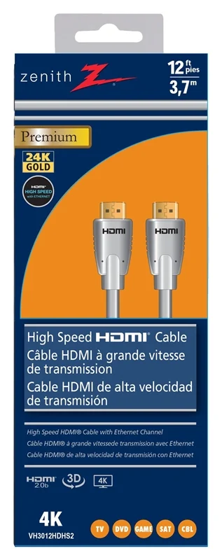 High-Speed HDMI Cable with Ethernet 12 ft Black 4K
