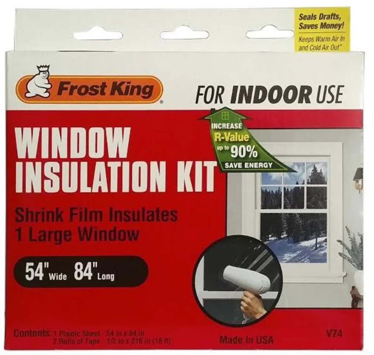 Indoor Shrink Window Insulation Kit, Clear Plastic, 54 in x 84 in